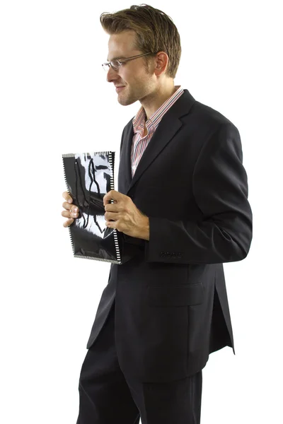 Male presenting gift in bag — Stock Photo, Image