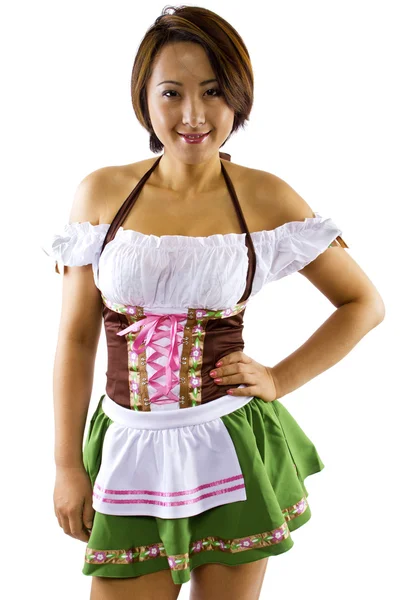 Waitress dressed in Oktoberfest costume — Stock Photo, Image