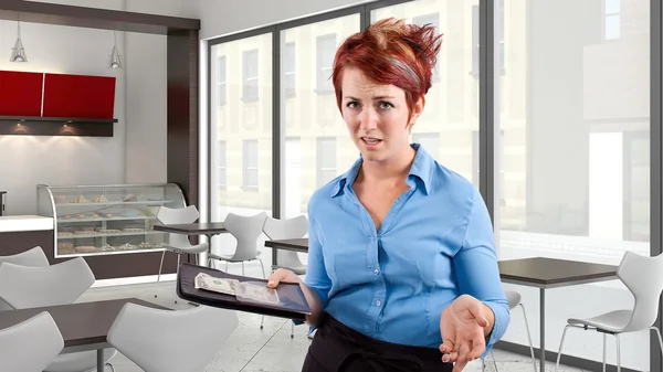 Waitress fed up with job — Stock Photo, Image