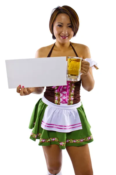 Female waitress in Oktoberfest costume — Stock Photo, Image