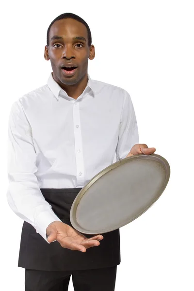 Male waiter dropping a tray — Stock Photo, Image