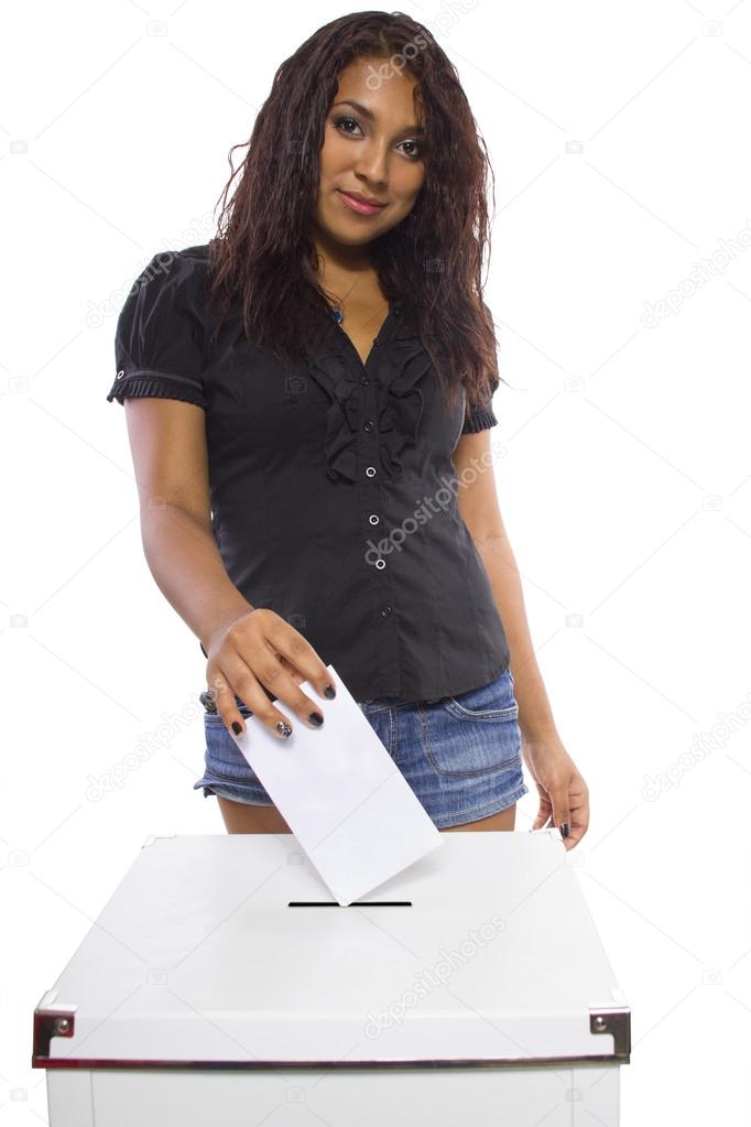Female voter with ballot box