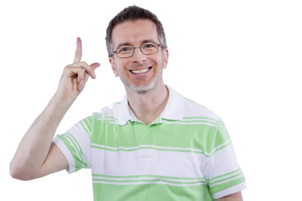 Man with advertising gestures — Stock Photo, Image