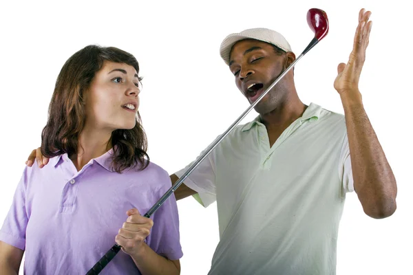Golf instruktör med en tonåring student — Stockfoto