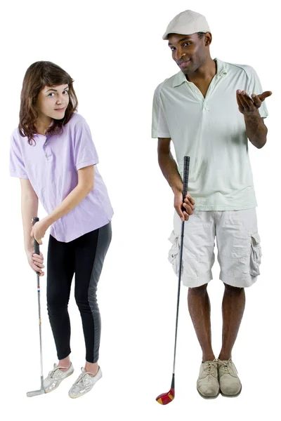 Golf instructeur met een tiener-studente — Stockfoto