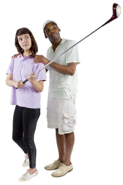 高尔夫球教练与青少年学生 — 图库照片