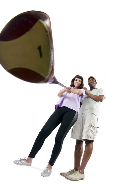 Golf instructor with a teenager student — Stock Photo, Image