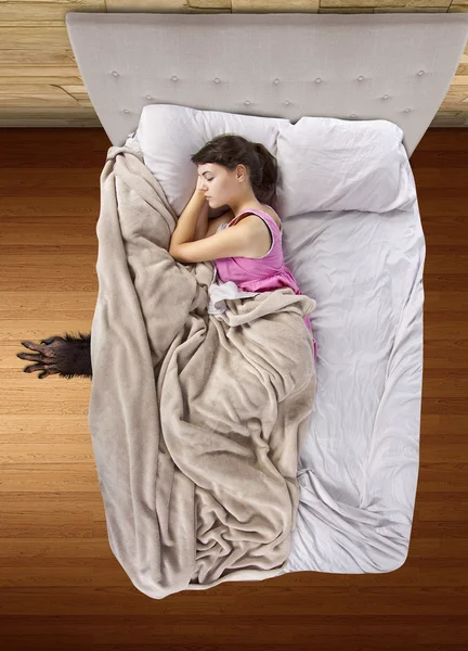 Monster coming out from under girls bed — Stock Photo, Image