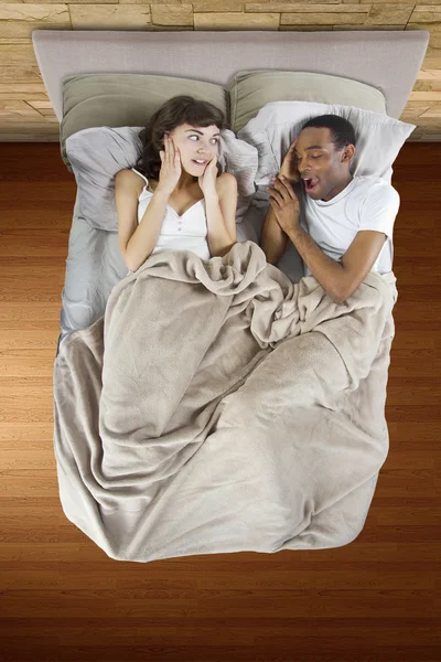 Unable to sleep in bed because of snoring partner — Stock Photo, Image