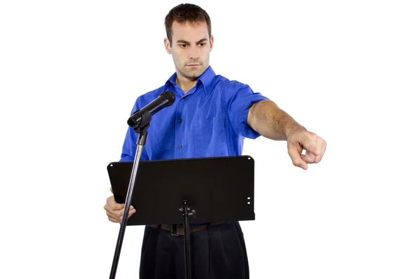 Empresário no pódio fazendo discurso — Fotografia de Stock