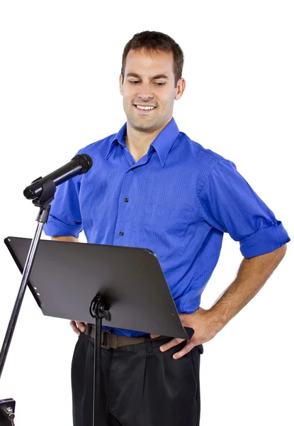 Businessman on podium making speech — Stock Photo, Image