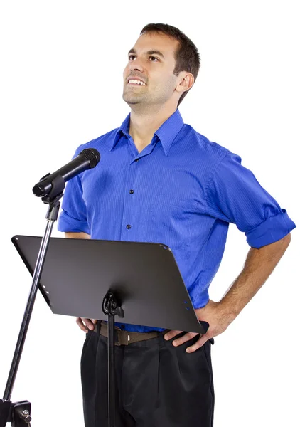 Homme d'affaires sur le podium faisant un discours — Photo
