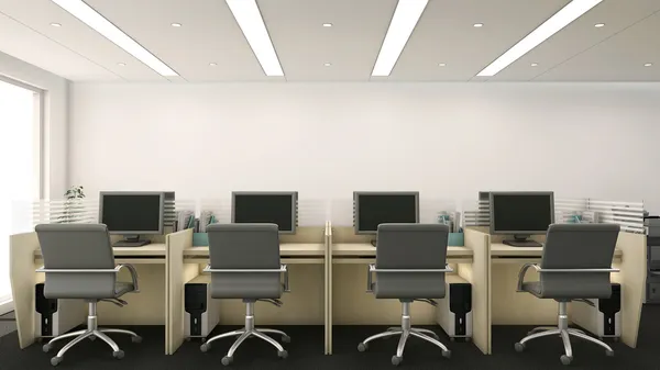 bilgisayarlar ve sandalyeler ofis kabinleri