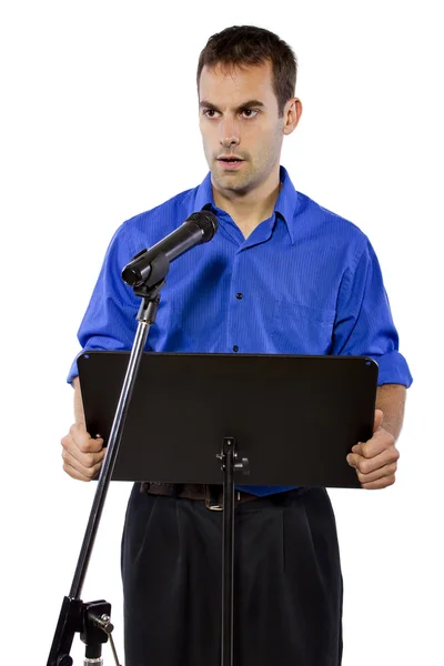 Geschäftsmann hält Rede auf dem Podium — Stockfoto