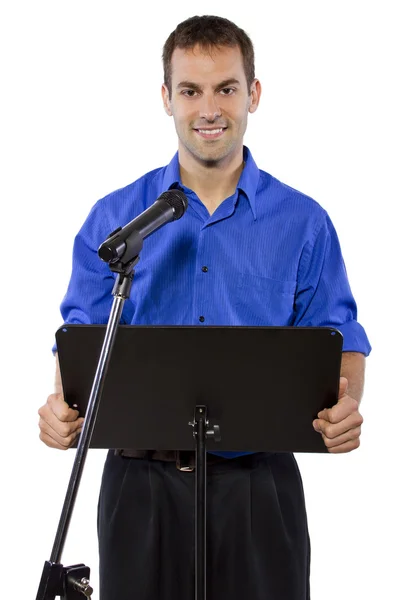 Businessman on podium making speech — Zdjęcie stockowe