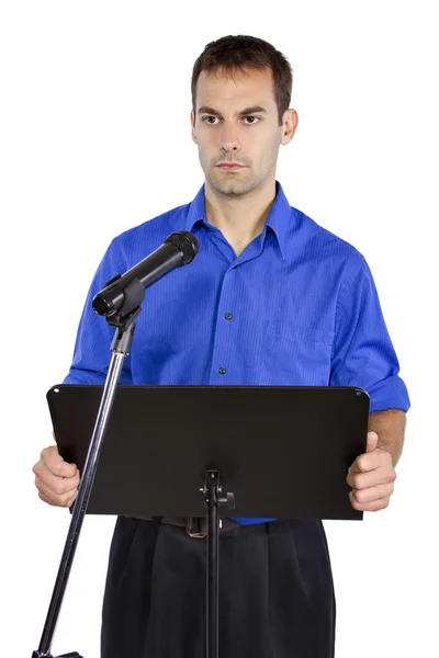 Zakenman op podium toespraak — Stockfoto