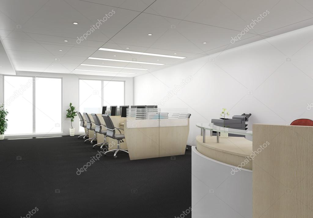 Receptionist desk with office cubicles
