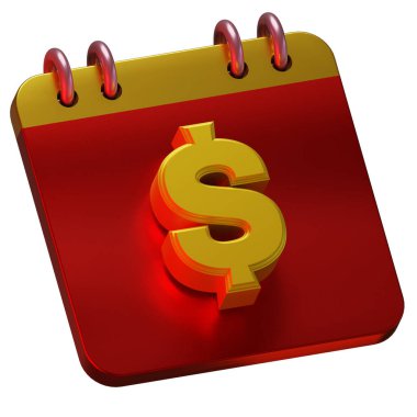 Günlük hatırlatma ücreti için dolar takvimi 3D Ayırma sembolü