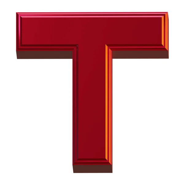 字母T 3D渲染对象金属红色摘要说明 — 图库照片