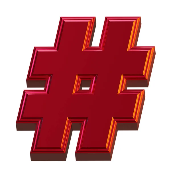 Hash Tag Symbol Render Fém Piros Elszigetelt Design Illusztráció — Stock Fotó