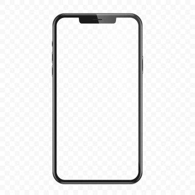 Şeffaf arka planda izole edilmiş gerçekçi siyah akıllı telefon modeli. Vektör illüstrasyonu.