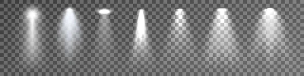 Набор Прожекторов Изолирован Прозрачном Фоне Векторный Световой Эффект Белыми Лучами — стоковый вектор