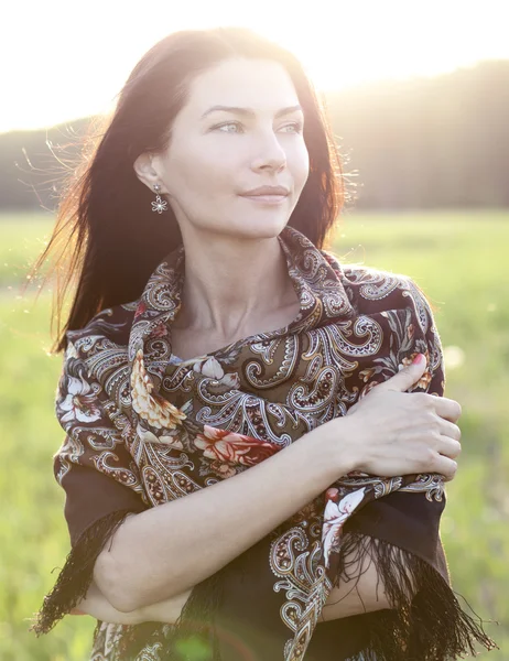 Woman in scarf outdoors — Stock Photo, Image