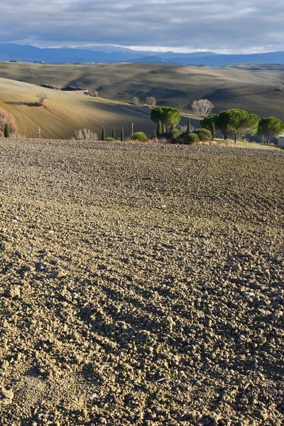 Toskánská krajina v zimě, val d'orcia (Itálie). — Stock fotografie