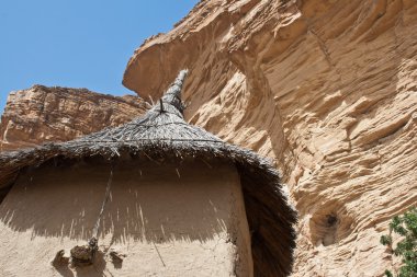 mali bir dogon köyde tahıl ambarı çatısı.