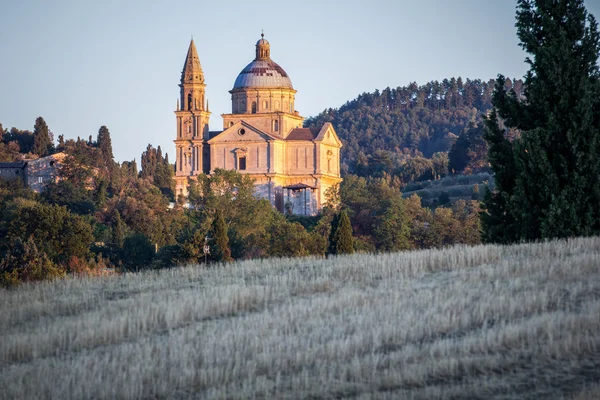 Kostel San biagio při západu slunce mimo montepulciano, Toskánsko, ital — Stock fotografie
