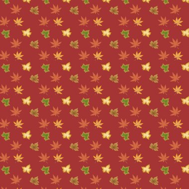 Güzel yapraklar dikişsiz basılabilir Febric vektör desen tasarımı. Kırmızı arka planda sürekli tekrarlanan yaprak deseni. Basit çok yaprak deseni.