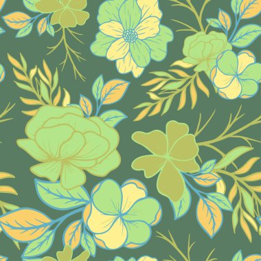 Kusursuz vektör desenli fayans tasarımı. Kumaş izi. Tekstil tasarımı. Çiçek deseni. Duvar kağıdı, arkaplan, resimleme, soyut.