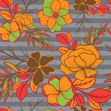 Çiçeksel tamamlayıcı renk pürüzsüz ve sonsuz vektör desenli arka plan soyut. Moda tasarımı, tekstil tasarımı, kumaş baskısı. Duvar Kağıdı