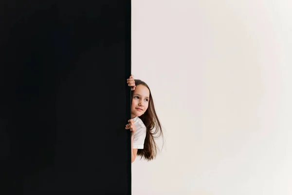 Little Girl Years Old Studio White Background She Looks Out Royalty Free Stock Photos