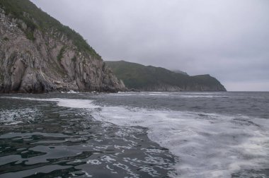 Magadan bölgesi, Rusya 'nın Uzak Doğusu. Okhotsk Denizi 'nde bir sürat teknesiyle