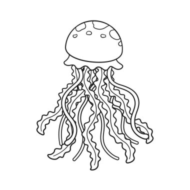 Jellyfish outline vector art illustration. Underwater marine animal cartoon design. Coloring book page activity for kids children. clipart