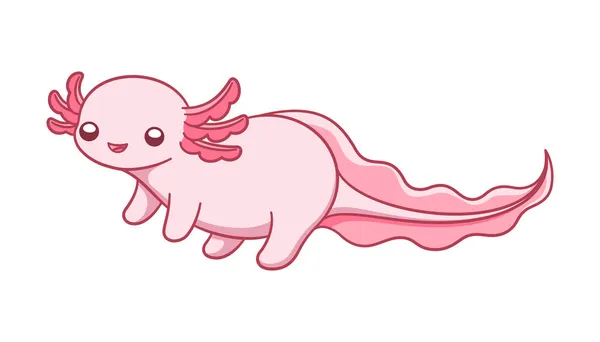 Happy Axolotl Side View Cartoon Vector Illustration Cute Underwater Aquatic — Stock Vector