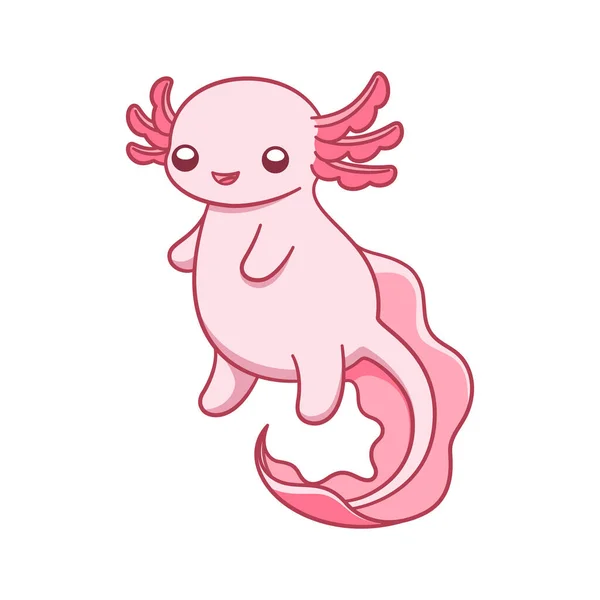 Mutlu Axolotl Yüzme Çizgi Film Çizimleri Çocuklar Için Tatlı Altı — Stok Vektör
