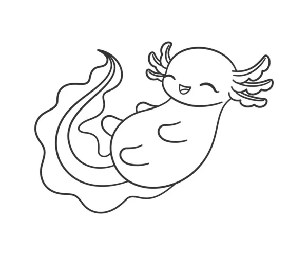 笑いのアクソロトルアウトラインアート漫画のベクトルイラスト かわいい水中水生動物のデザイン 子供のための簡単なぬり絵ページアクティビティ — ストックベクタ