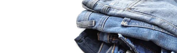 Denim Jeans Different Shades White Background Banner Copy Space — 스톡 사진