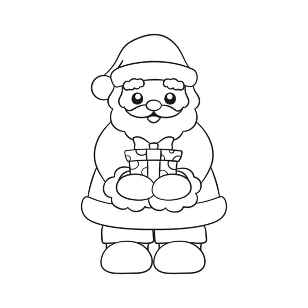 Happy Santa Claus Holding Out Giving Christmas Present Cartoon Line — Image vectorielle