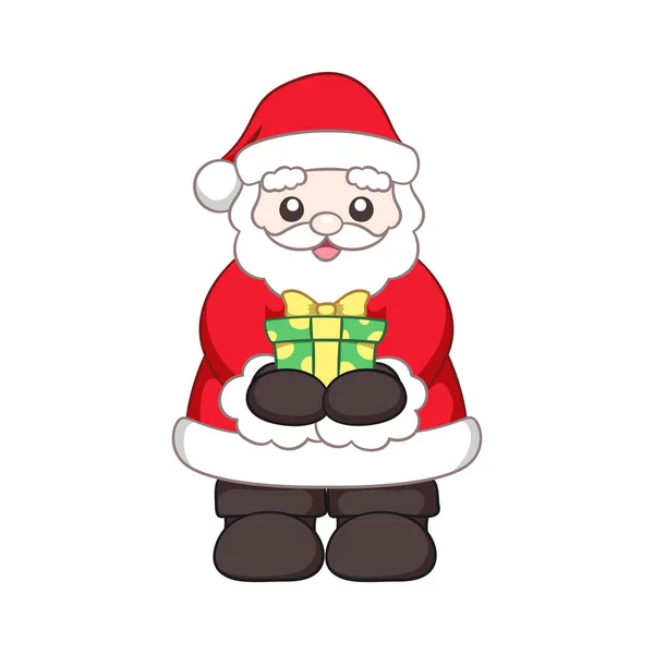 Happy Santa Claus Holding Out Giving Christmas Present Cartoon — Stock Vector
