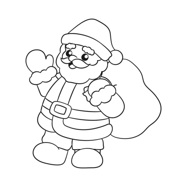 Santa Claus Waving Holding Sack Presents Cute Cartoon Illustration Outline —  Vetores de Stock