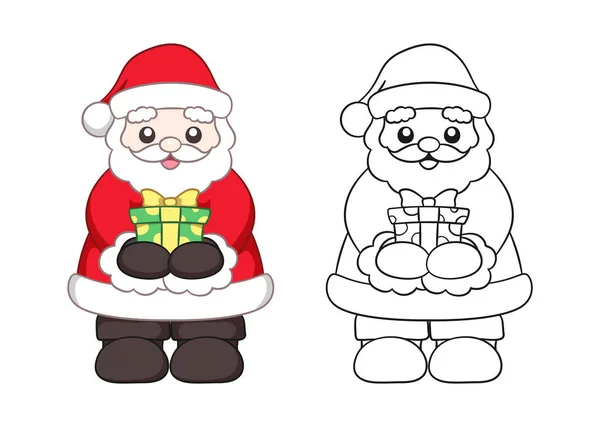 Happy Santa Claus Holding Out Giving Christmas Present Cartoon Colored — Stok Vektör