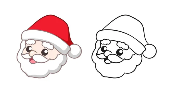 Happy Santa Claus Head Cartoon Illustration Front View Colored Outline — Stockový vektor