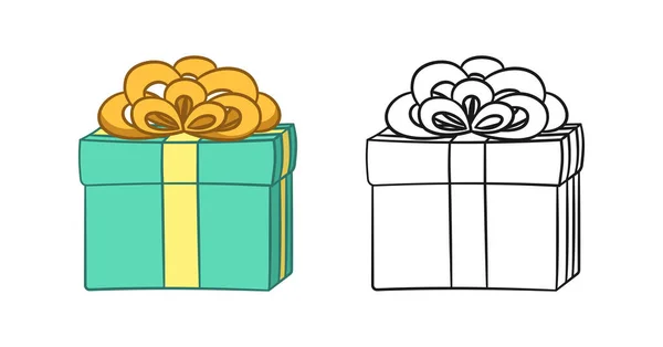 Gift Box Bow Cartoon Clipart Christmas Birthday Present Illustration Colored — Stockvektor