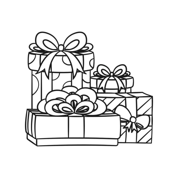 Colorful Festive Gifts Boxes Presents Outline Cartoon Illustration Christmas Birthday — Stockový vektor