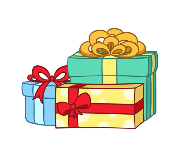 Gift Boxes Bow Cartoon Clipart Christmas Birthday Present Illustration — Vector de stock