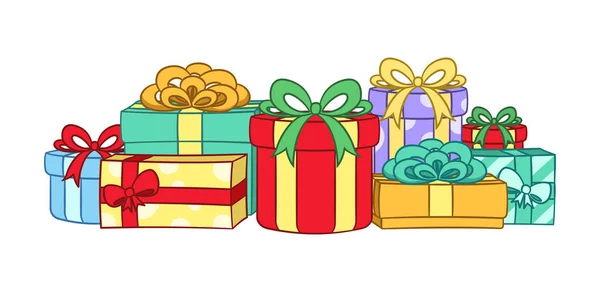 Colorful Festive Gifts Boxes Presents Cartoon Illustration Christmas Birthday Gifts — Vector de stock