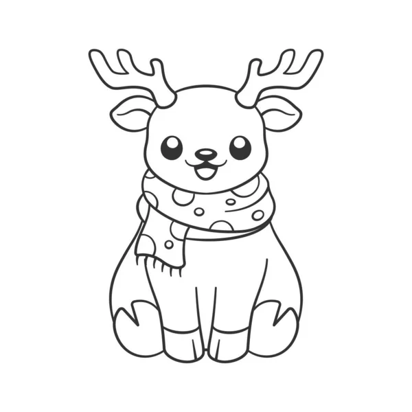 Χαριτωμένος Τάρανδος Φορώντας Ένα Πουά Φουλάρι Περίγραμμα Σκίτσο Σκίτσο Χειμώνας — Διανυσματικό Αρχείο